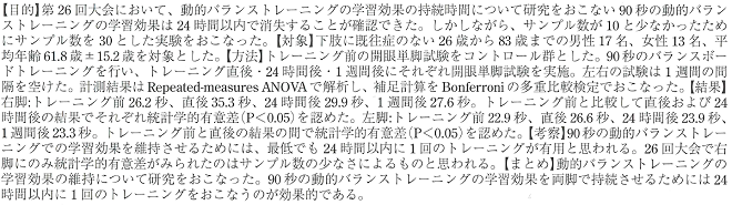動的バランストレーニングの学習効果の維持についての考察