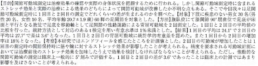 足関節可動域測定時に及ぼすストレッチ効果の影響